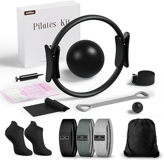 Pilates kit for Women Home Workout, Pilates Equipment Ring and Ball Set with 3 Fabric Resistance Bands, Massage Ball, Pilates Starter Kit for Strength, Toning, Including Workout Guide