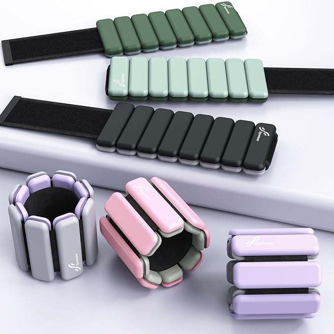 Sportneer Wrist & Ankle Weights for Women Men - 1 Pair (1 lb/2 lb Each) | Adjustable Weighted Bracelet Silicone Bangles for Yoga, Dance, Pilates, Cardio, Aerobics, Gym, Pool Exercises and Jogging