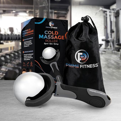 PRIME Fitness Cold Massage Roller Ball | Cold Therapy | Ice Roller Ball with Handle | cryo Stick | Relieve Muscle Pain (Black)