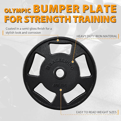 Balelinko Cast Iron 2-Inch Olympic Grip Plate Weight Plate for Strength Training, Weightlifting and Crossfit