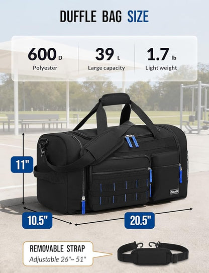 Gym Bag for Men Women with Shoes Compartment 3-in-1 Sports Travel Duffel Bag Multipurpose Weekender Overnight Backpack with Wet Pocket - Black
