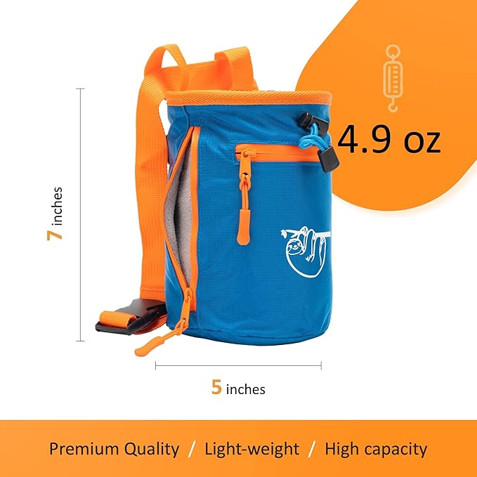 Chalk Bag for Rock Climbing, Climbing Chalk Bag for Bouldering with 2 Large Zipper Storage Pockets, Premium Gym Chalk Bag for Weightlifting, Great Gift and Rock Climbing Gear