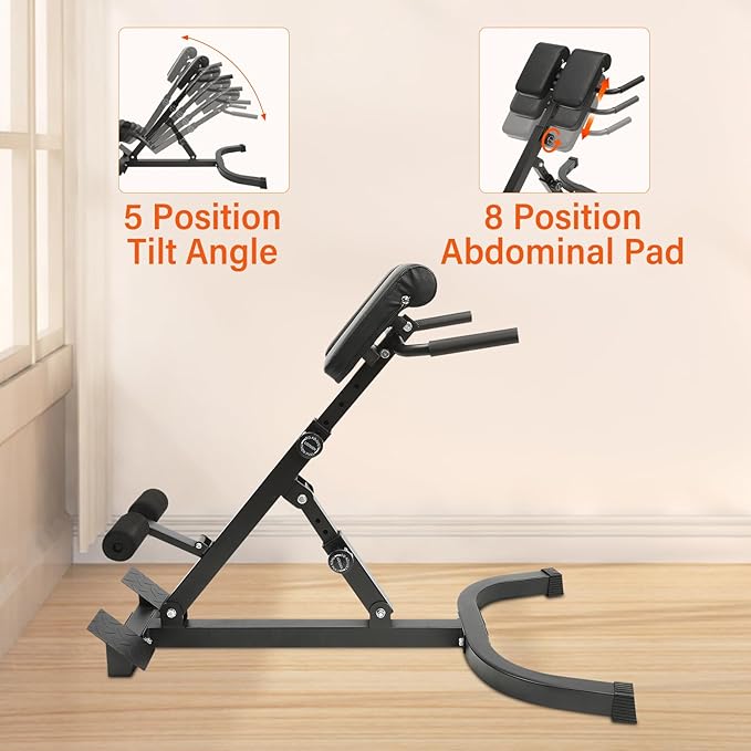 Roman Chair Back Extension Machine Foldable 5 Position Adjustable Sit up Exercise Multi-Functional Hyperextension Bench Workout Equipment Ab Machine Angle Height Adjust 330LBS Heavy-Duty for Home Gym