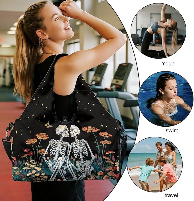 Gym Bag with Yoga Mat Holder Large Tote Bag With Multi Pockets for Women Men Dry Wet Separated Pocket Carryall Yoga Tote Bag for Pilates Travel Workout Office