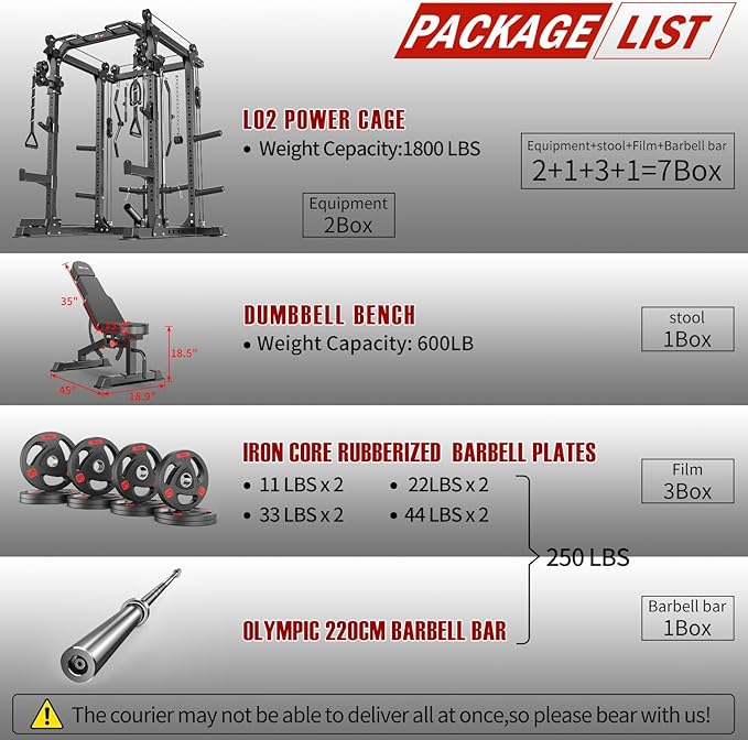 Power Cage Multi-Function Power Rack with Cable Crossover System,1800 LBS Capacity Squat Rack with Weight Bench,for Home Gym