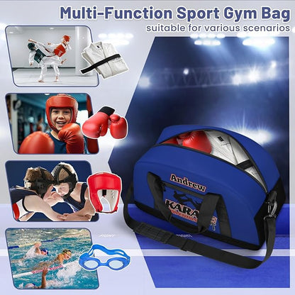 Custom Name Taekwondo Karate Duffle Bag for kids Boy Girls - Personalized Martial Arts Gear Bag, Water-Resistant Sparring Equipment Bag, Karate Navy Black