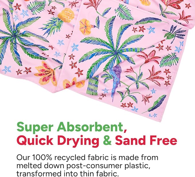 Dock & Bay Beach Towel - Quick Dry, Sand Free - Compact, Lightweight - 100% Recycled - Includes Bag - Pink Paradise - Large (160x90cm, 63x35)