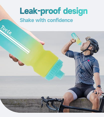 24oz Bike Water Bottle, Squeeze Water Bottle Leakproof BPA Free with Capacity Scale w/Pull Top Lid, Reusable, for Bicycle, Gym,Camping, Hiking 2 Pack