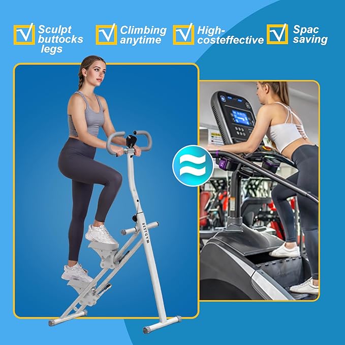 Stepper Machine Adjustable Handles, Compact Stepper Exercise Machine with LCD Display for Home Cardio Workout