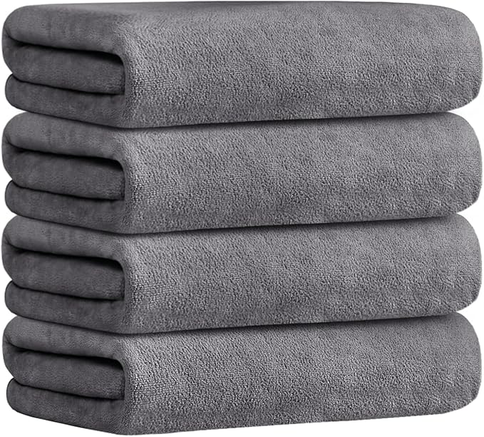 JML Bath Towels Set 4 Pack (30" x 60") - Large, Soft, Absorbent, Quick Dry Microfiber Towel for Hair Wrap, Fitness, Sports, Yoga, Swim, Pool, Grey