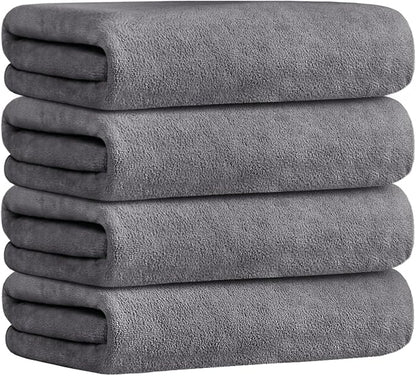 JML Bath Towels Set 4 Pack (30" x 60") - Large, Soft, Absorbent, Quick Dry Microfiber Towel for Hair Wrap, Fitness, Sports, Yoga, Swim, Pool, Grey