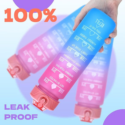 Water Bottle with Straw, 32oz Motivational Water Bottles with Time Marker, LeakProof Tritan BPA Free,Sports Water Bottle with Handle for Women Man Gym Fitness Outdoor (Blue)