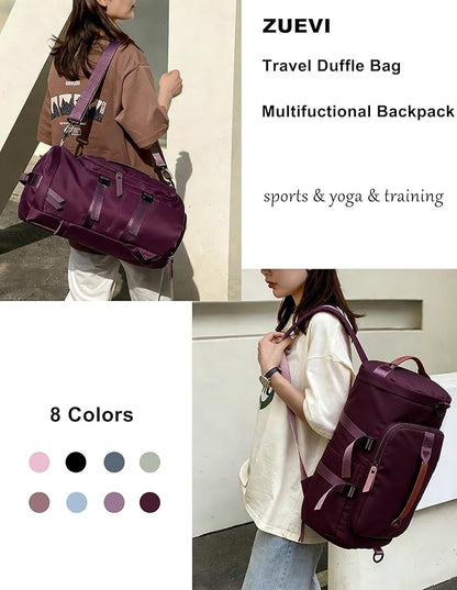 ZUEVI 3 In 1 Backpack Travel Duffle Bag for Men Women with Wet Pocket and Shoe Compartment Waterproof Gym Backpacks for Weekender Sports Training Yoga (Violet)