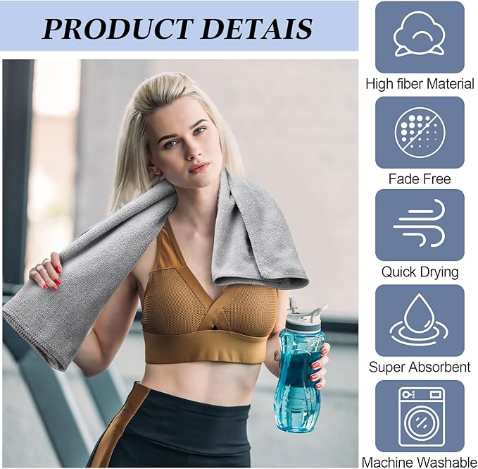 36 Pcs Microfiber Gym Towel 16 x 28 in Bleach Proof Towels Absorbent Soft Sweat Towels Quick Dry Lightweight Towel for Hand Salon Bath Spa Hotel Pool Home Hair Care(Light Grey)