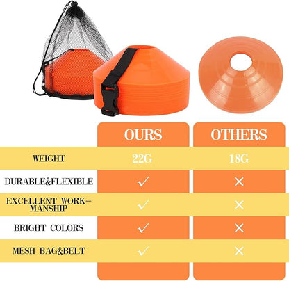 Soccer Cones 15/25/30/50 Pack with Mesh Bag & Strap-Soccer Cones for Sports Training, Football, Basketball,Running Drills-Agility Cones for Indoor and Outdoor Games