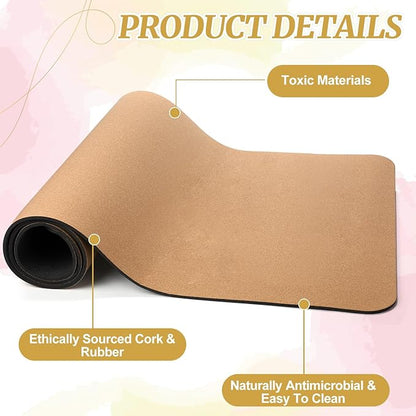7 Pcs Cork All in One Yoga Essentials Kit Large Cork Yoga Mat and Blocks Set with Carry Strap and Alignment Lines 2 Pcs Massage Balls 10ft Stretch Strap for All Levels