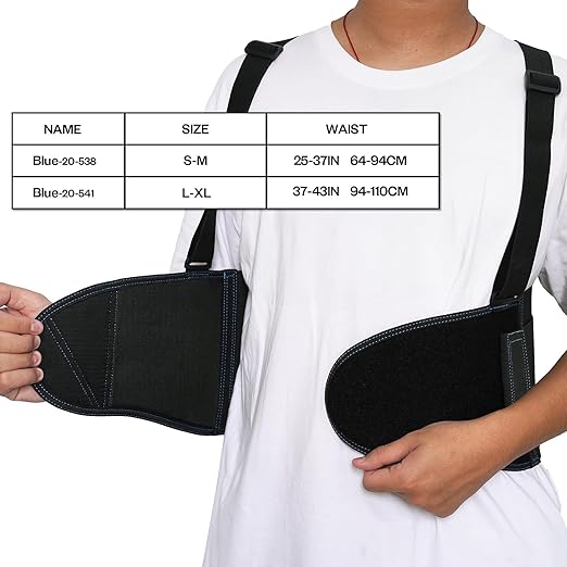 20-538 Industrial Work Back Brace, Back Support Belt with Suspenders, Lower Lumbar Support for Heavy Lifting, Removeable Straps, S/M