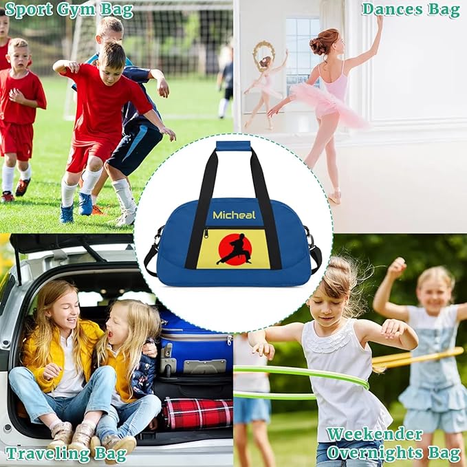 Personalized Martial Art Bag Duffel Bag for Boys Girls, Custom Taekwondo Karate Bag for Travel Weekender Practice Blue