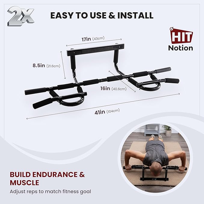 Door Chin Up Door Bar Home Gym - Pull Up - Adjustable Fits Residential Doorways - Supports Up to 300 Pounds - Easy to Mount - Build Upper Body Strength at Home Pump Biceps, Triceps, Lats