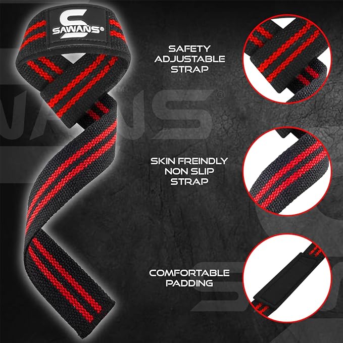 SAWANS Lifting Straps Weight Lifting Wrist Support Fitness Padded Gym Heavy Duty Anti Slip Hand Bar Grips Neoprene Bodybuilding Dumbbell Power Deadlift Barbells Workout Strength