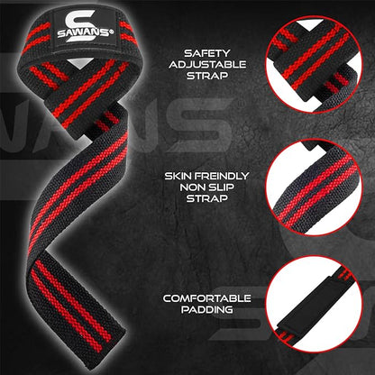 SAWANS Lifting Straps Weight Lifting Wrist Support Fitness Padded Gym Heavy Duty Anti Slip Hand Bar Grips Neoprene Bodybuilding Dumbbell Power Deadlift Barbells Workout Strength