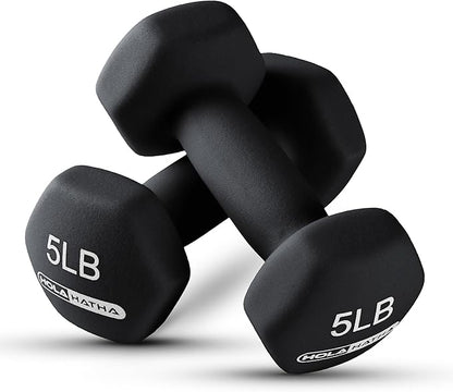 HolaHatha 2, 3, 5, 8, and 10 Pound Neoprene Dumbbell Free Hand Weight Set with Rack, Ideal for Home Exercises to Gain Tone and Definition, Pastel