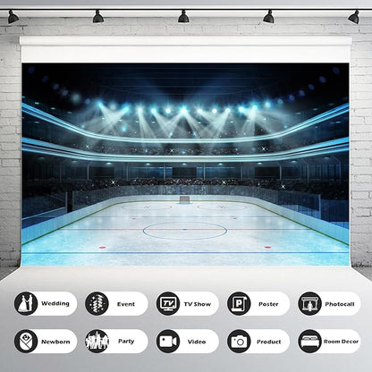 Ice Hockey Backdrop Hockeys Stadium Arena Ice Rink Photography Background Sport Stage Lights Spotlight ICES Hockeyed Match Games Backdrop Decors ICES Hockey Stadium Arena Poster10x6.5ft