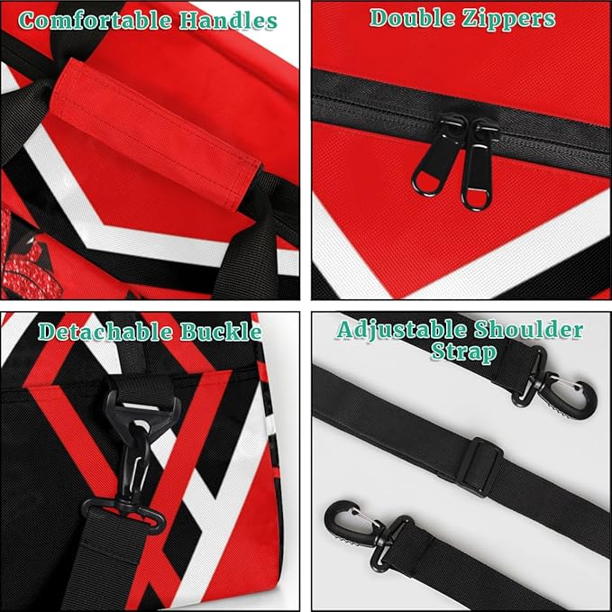 Personalized Gym Cheer Sports Bag Girls, Custom Sport Dance Ballet Duffel Bag Weekender Bags Travel Swimming Shoulder Bag Red Black Design