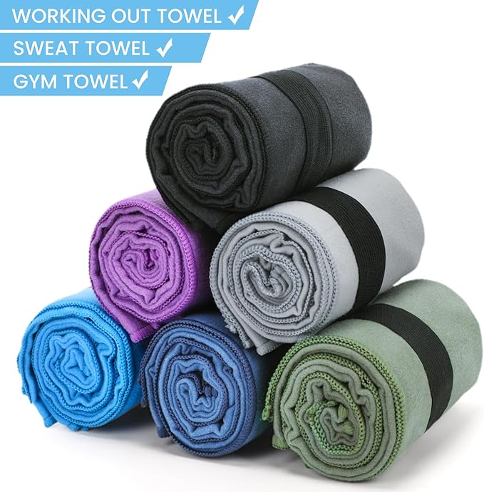 6 Pack Workout Towels Microfiber Quick Dry Lightweight Gym Towel Men Women Fitness Yoga Running Riding Hiking Tennis Fising Sports Body Sweat Towel(6 Pack(Dark))