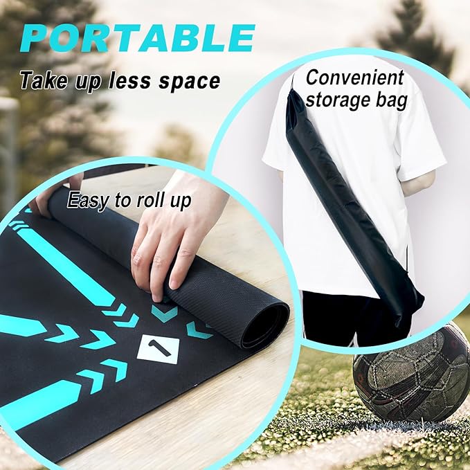 Football Footstep Training Mat, Soccer Training Mat 35 * 24IN, Soccer Skills Training Equipment with Storage Bag and Soccer Return Trainer Net