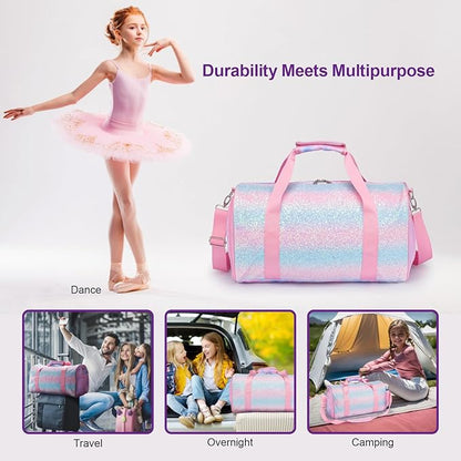 Bagseri Dance Bag for Girls - Kids Duffle with Shoe Compartment, Gymnastics Tote for Sleepover Travel with Water Resistant Wet Pocket (Tie-dye,Pink)