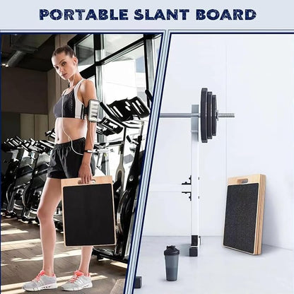 3-in-1 Portable Wooden Slant Board, Balance Board & Resistance Band – 5 Incline Angles –Incline Board – Slant board for exercise, Squats, Physical Therapy – Anti-Slip Surface, Portable, Metal Hook