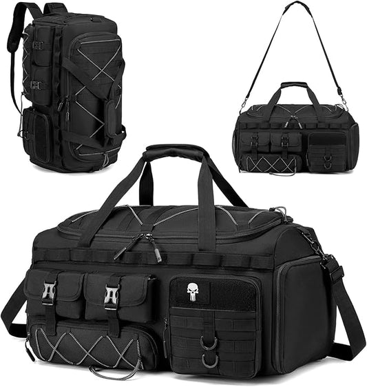 3 in 1 Large Tactical Gym Bag for Men Woman 54L Travel Duffle Bag with Shoe Compartment Backpack Range Bag for Equipment Football Weekender Overnight Workout