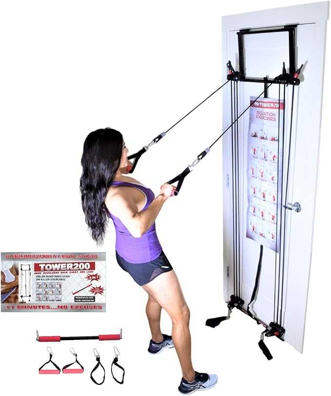 Complete Door Gym Full Body Workout Fitness Exercise Resistance Bands System with 2x6 Gymnastics Mat