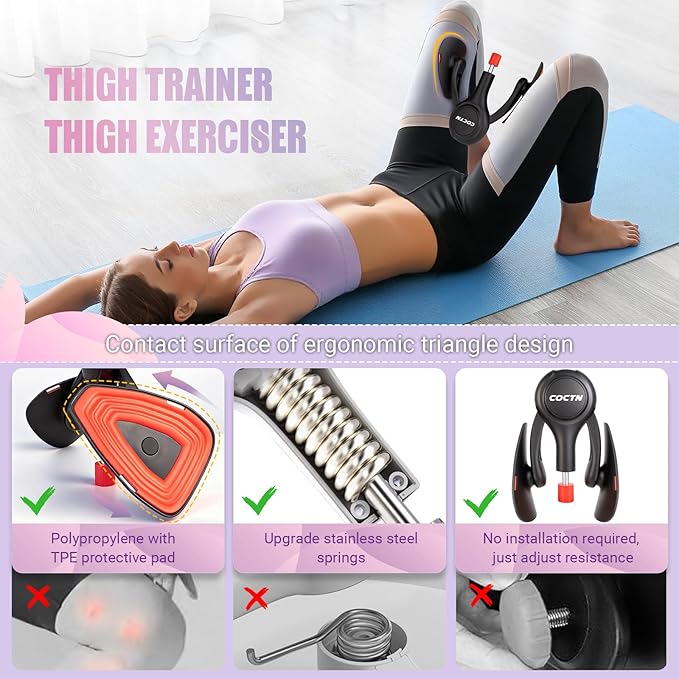 Thigh Trainer for Women, 15-70LB Adjustable Resistance Inner Thigh Exerciser for Pelvic Floor Muscle Repair, Thigh Workout Kegel Exercise Equipment for Shaping, Yoga & Weight Loss at Home Gym