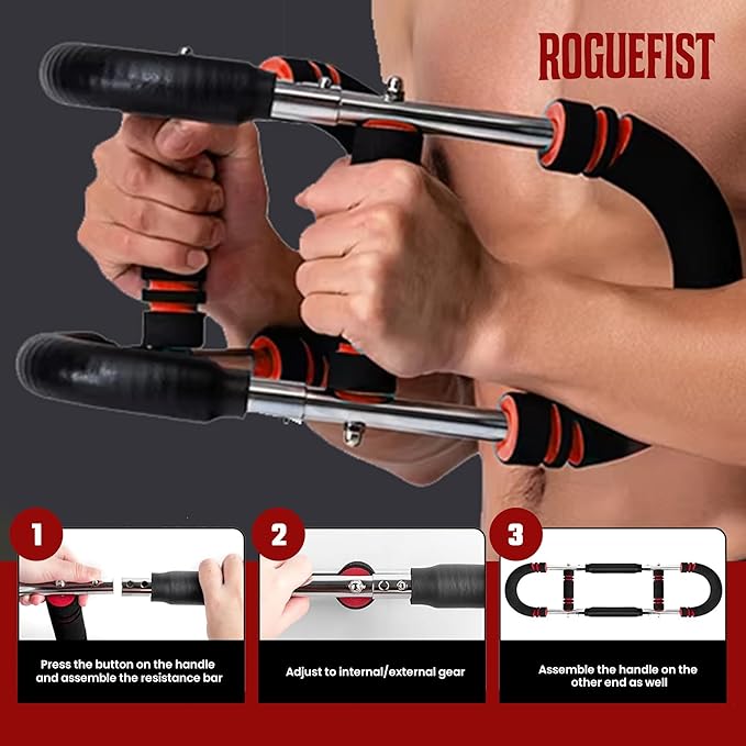 Twister Arm Trainer, Adjustable 3 Resistance Levels (60–100 lbs) Stainless Steel Arms Strengthener for Shoulders, Biceps Chest Workout Equipment with Added Silicone Gym Grip Pads
