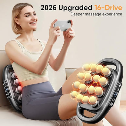 16 Head Massage Gun Deep Tissue - 2026 Upgrade 16-Drive Back Muscle Massager with 3 Modes & 30 Intensities, Portable Quiet Percussion Massager for Legs, Waist, Back, Neck, Buttocks Muscles Pain Relief