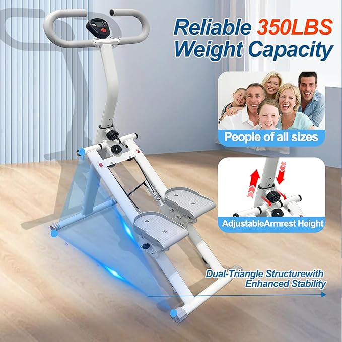 Stepper Machine Adjustable Handles, Compact Stepper Exercise Machine with LCD Display for Home Cardio Workout
