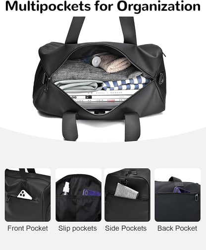 Small Gym Bag for Men Women, 18L Waterproof Travel Duffle Bag with Shoe Compartment & Wet Pocket, Carry on Personal Item Bags for Travel Airplane, Black
