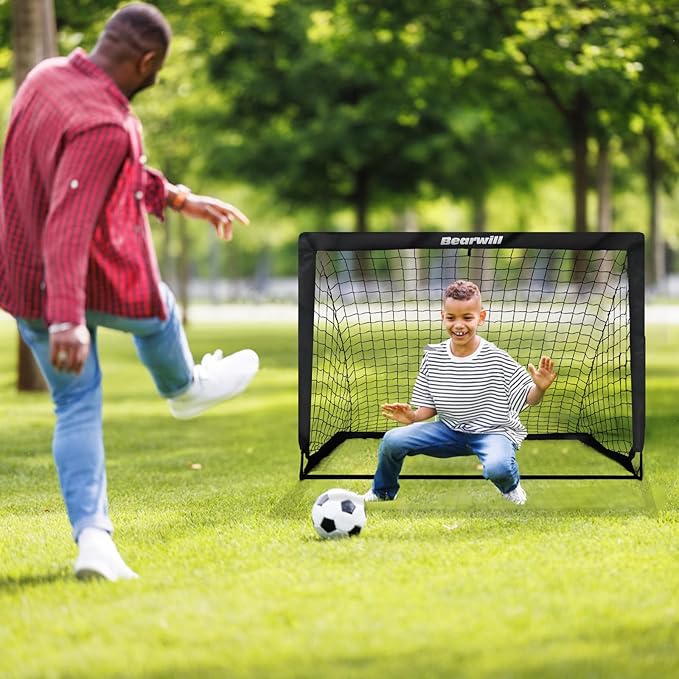Bearwill Soccer Goal, Kids Soccer Goals for Backyard Set of 2, 4x3ft Portable Soccer Goal Pop Up Soccer Net, Kids Soccer Net Training Equipment with Soccer Ball, Ladder, Cones, Targets