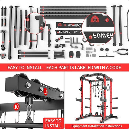 Multi-Purpose Squat Rack,Smith Machine Weight Rack Set with Cable Crossover System, Home Gym Power Racks, Power Racks and Packages