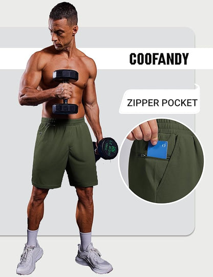 COOFANDY Mens Gym Athletic Shorts with Zipper Pockets Quick Dry 7" Workout Running Training Shorts