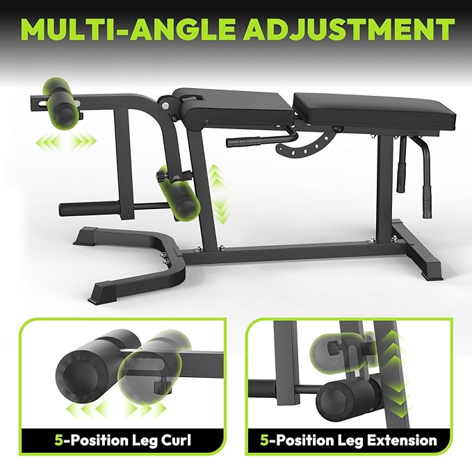 Leg Extension and Curl Machine, Adjustable Leg Curl Machine with Weight Plates Set, Seated Leg Extension and Lying Curl Machine for Lower Body Workouts, Leg Workout Equipment for Home Gym