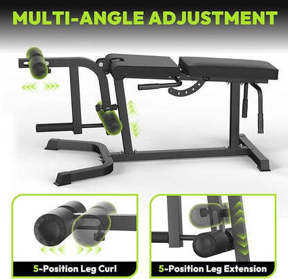 Leg Extension and Curl Machine, Adjustable Leg Curl Machine with Weight Plates Set, Seated Leg Extension and Lying Curl Machine for Lower Body Workouts, Leg Workout Equipment for Home Gym
