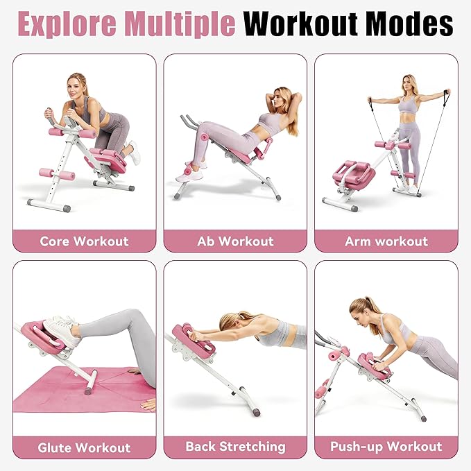 EPHESPORT Multifunctional Ab Machine, Crunch & Sit-Up Core Trainer for Stomach & Ab Workout, Adjustable & Foldable Exercise Equipment, Knee/Back Support, Full Body Workout for Home Gym