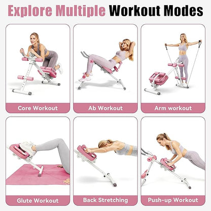 EPHESPORT Multifunctional Ab Machine, Crunch & Sit-Up Core Trainer for Stomach & Ab Workout, Adjustable & Foldable Exercise Equipment, Knee/Back Support, Full Body Workout for Home Gym