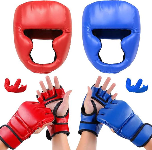 14 Pcs Boxing Set Boxing Equipment Set for Beginners Including 2 Pair of 6 oz Boxing Gloves Headgear Helmet Hand Wraps Mouth Guards Gifts for Kids Beginners Training Equipment