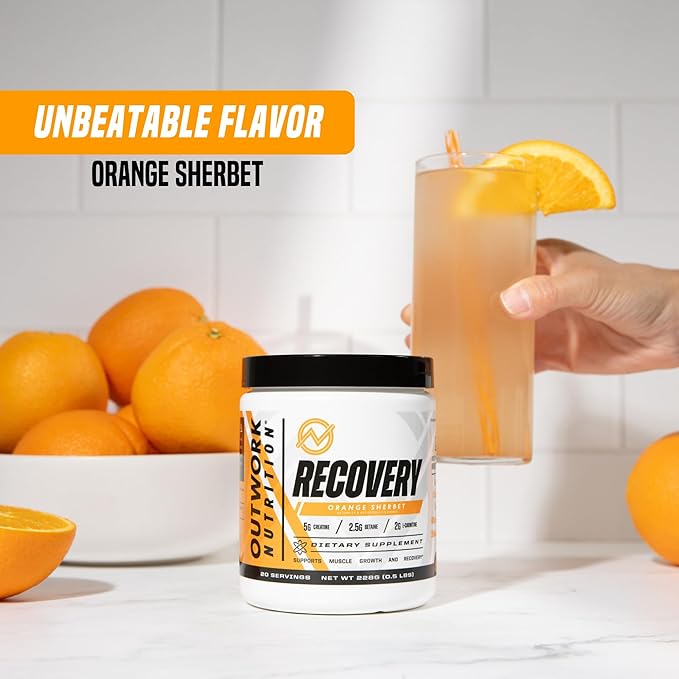 Outwork Nutrition Post Workout Recovery Powder - Creatine Monohydrate, KSM-66 Ashwagandha & Tart Cherry - Speeds Recovery, Eases Soreness - Creatine Powder for Men & Women, Orange Sherbet, 230 Gr