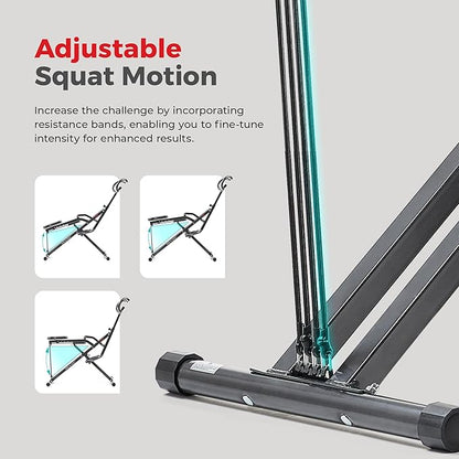Sunny Health & Fitness Row-N-Ride Squat Machines, Adjustable Resistance and Seating/Handle for Home Glutes Training, SunnyFit App Access Included, Optional 300LB Weight Capacity