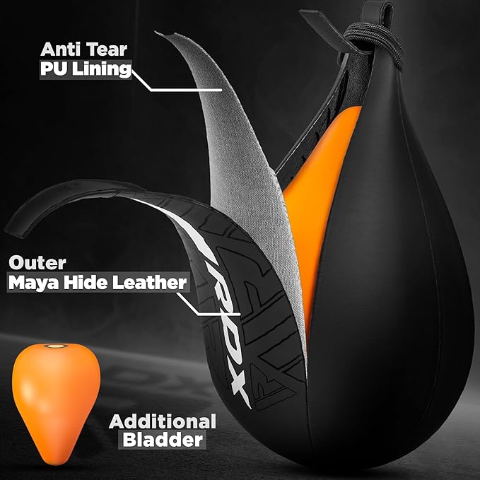 RDX Speed Bag Boxing Ball, Maya Hide Leather Dodge Striking Target with Additional Bladder, MMA Muay Thai Punching Workout Kicking Martial Arts Training Home Gym Exercise Speedball
